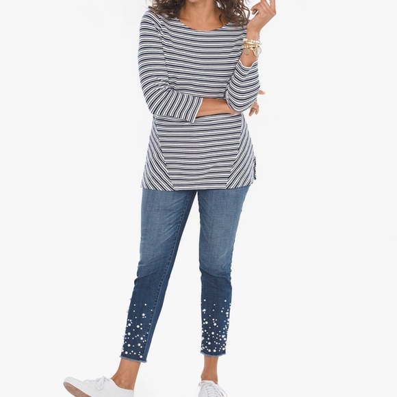 Chico's Jeans Nwt Chicos So Slimming Pearl Embroidered Girlfriend